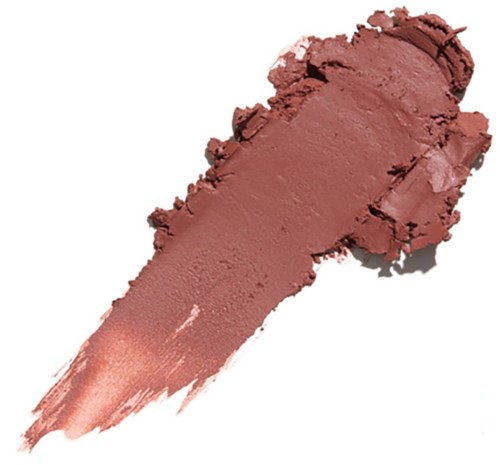 Eine Spur von hellbraun oder beige Make-up oder Lippenstift auf einem weißen Hintergrund.