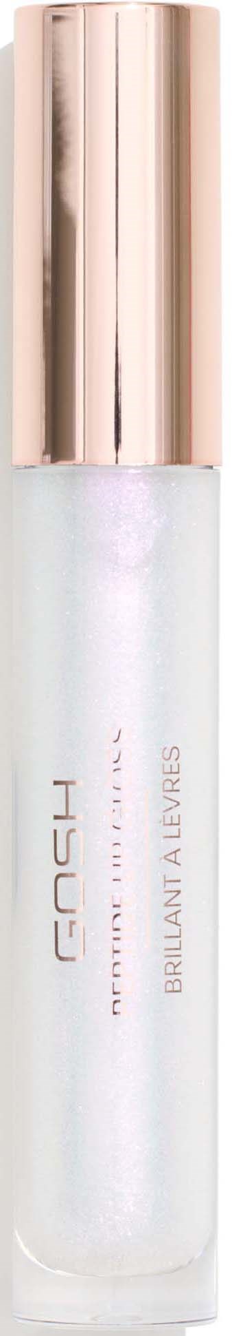 A white bottle with a shiny, gold cap, labeled 'GOSH Brightening All-Over Stay.'