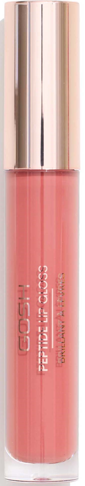A pink lip gloss tube with a shiny silver cap. The product name and brand are printed on the tube.
