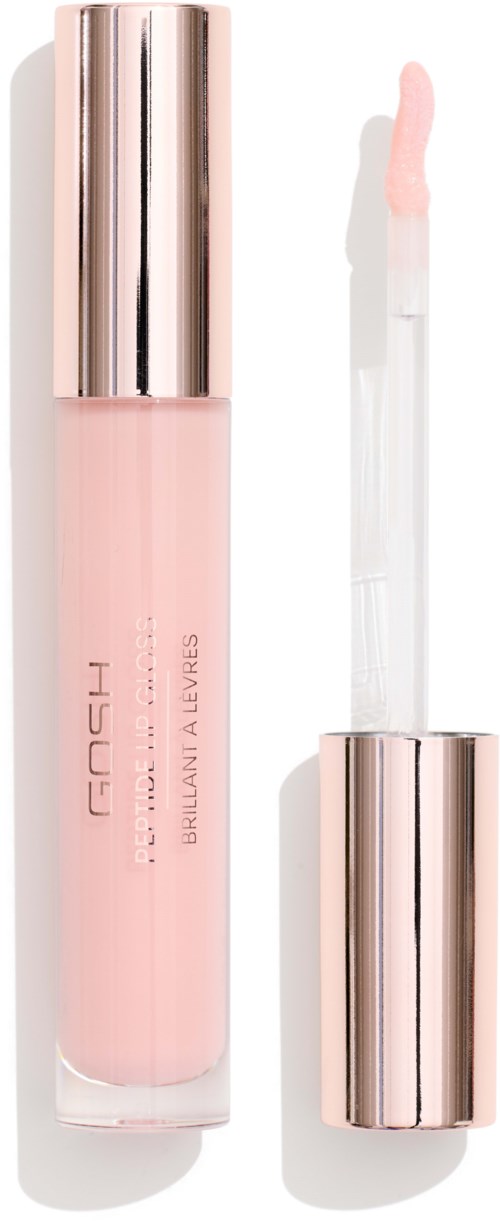 A pink liquid lipstick in a transparent tube with a shiny, metallic cap and applicator wand. The brand name is visible on the tube.