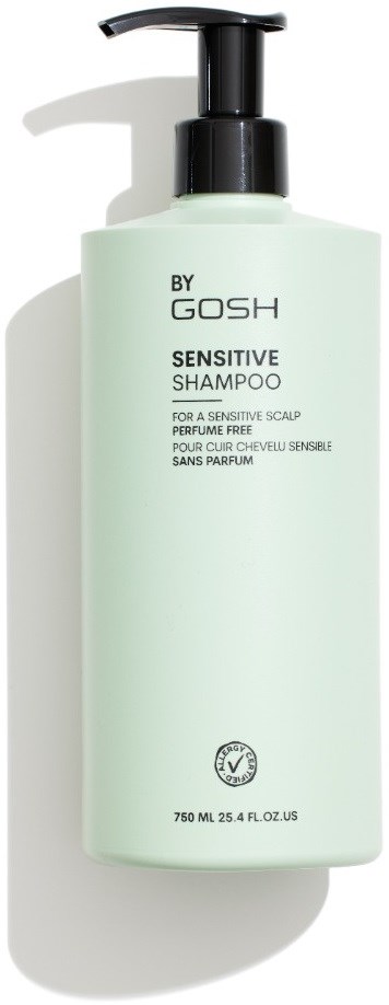 Lichtgroene fles met voedende shampoo, zwarte pomp, parfumvrij, 750 ml.