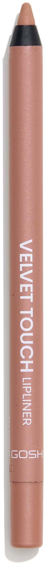 Ein stiftförmiges Make-up-Produkt mit der Bezeichnung 'Velvet Touch' und 'Lipliner' in einem rosigen Nude-Farbton.