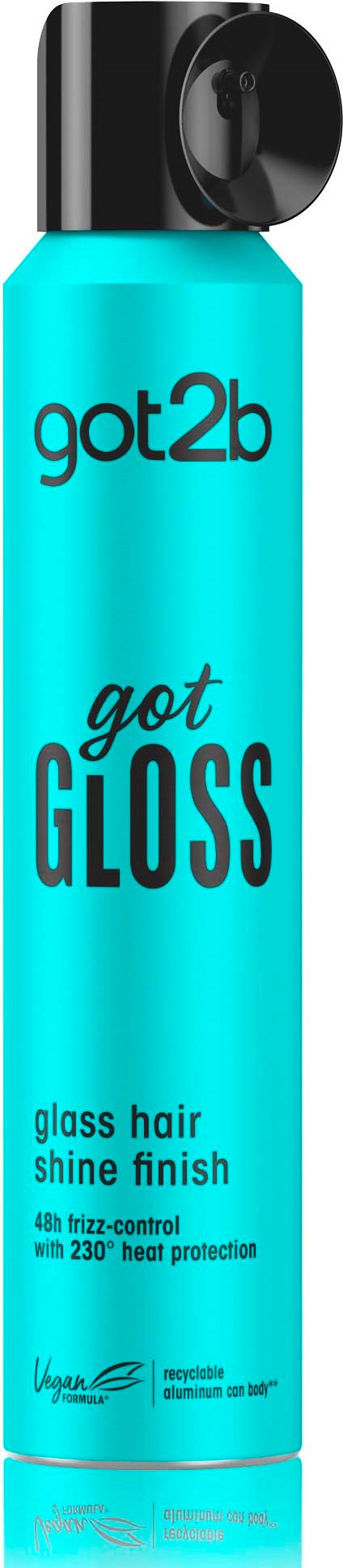Een turquoise flesje met 'got 2b got GLOSS' voor haar glans met een zwarte deksel.