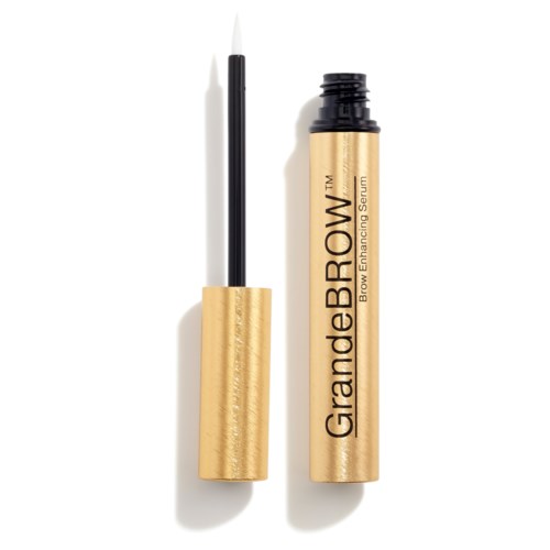 Gouden tube met wenkbrauwserum met borsteltje ernaast.