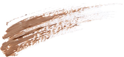 Een beige en bruine make-up kwaststreek op een witte achtergrond. Geen objecten of mensen zichtbaar.