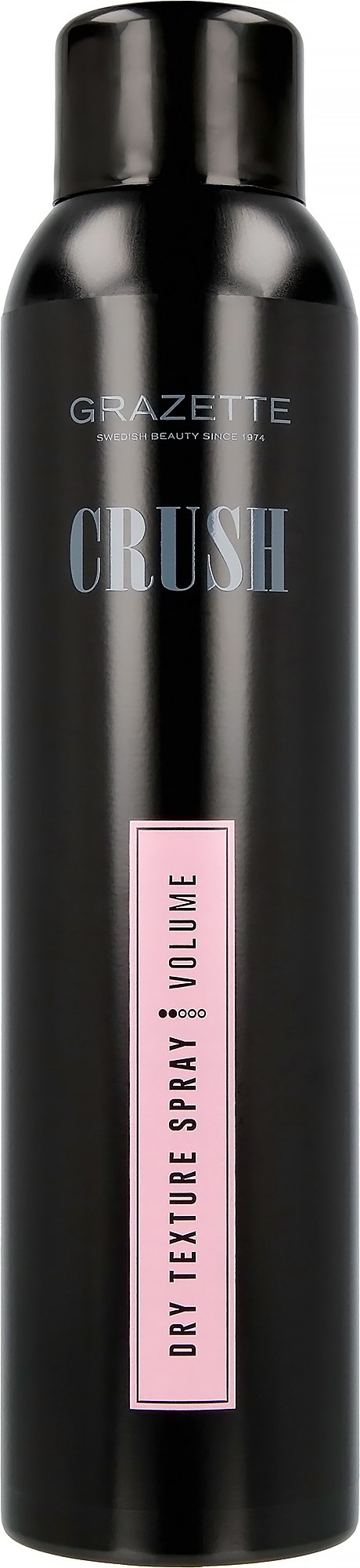 Een zwarte bus GRAZETTE Crush droge textuurspray met een roze label.