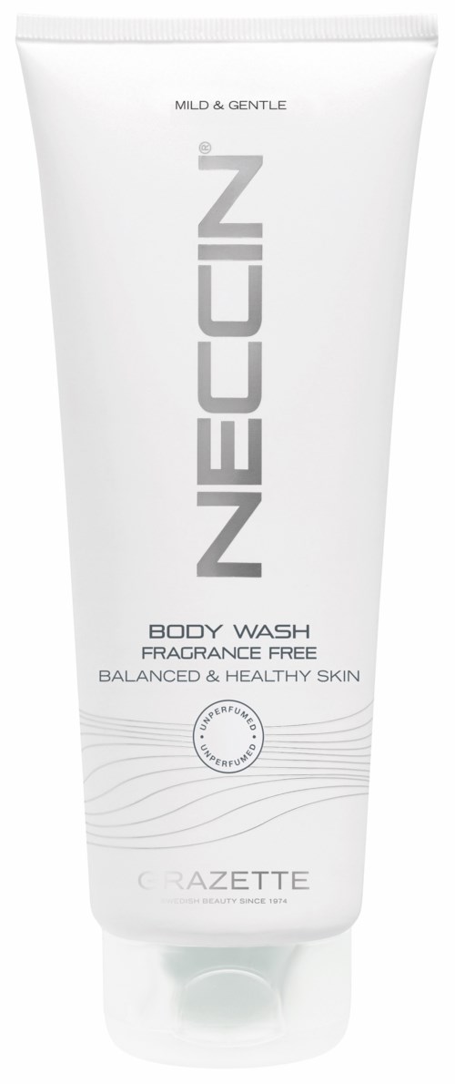 Witte tube met NEOCIN lichaamswas, mild en zacht, geurvrij, voor gebalanceerde en gezonde huid.
