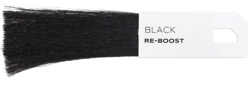 Hiusten värjäyspaketti näyttää mustan hiusvärin, nimeltä 'BLACK RE-BOOST'.