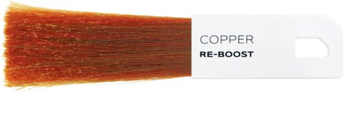 Hiusharja, jossa lukee "Copper RE-Boost" ja harjat ovat ruskeat.