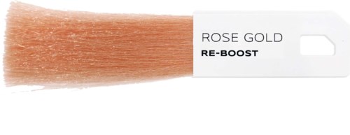 Meikkisivellin, jossa lukee 'Rose Gold Re-Boost', vaaleanpunaisilla harjaksilla ja valkoisella varrella.