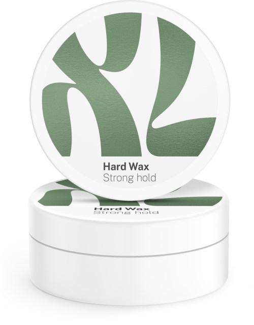 Ein runder Behälter mit der Aufschrift 'Hard Wax' und starker Haftkraft, mit grün-weißem Design.