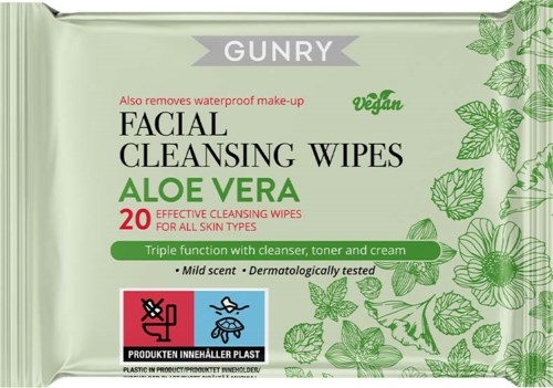 Gezicht doekjes met aloe vera, milde geur, dermatologisch getest, geschikt voor alle huidtypes, milieuvriendelijk verpakt.