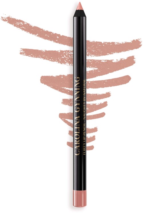 Ein schwarzer Lipliner mit rosa Spitze, beschriftet Urban Decay图水. Brauner Lippenstiftstrich dahinter.
