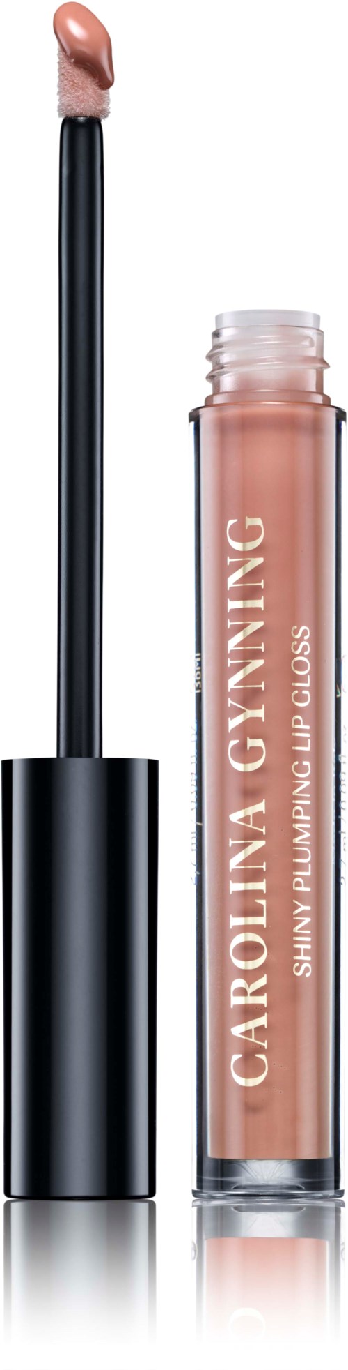 Lippen Gloss in einer schwarzen und klaren Tube mit Applikator. Marke ist Carolinna Gunn. Der Gloss ist hellrosa.