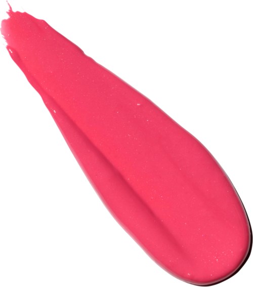Ein pinkfarbener Lipgloss mit Glitzer und spitzem Ende, zeigt eine glatte, glänzende Oberfläche.