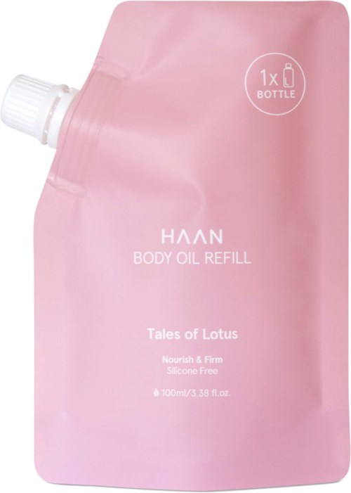 Rothalsige Nachfüllpackung für Körperöl, 'Tales of Lotus' gekennzeichnet, enthält 100 ml, seidenfrei, nährend und straffend. Eine Flasche.