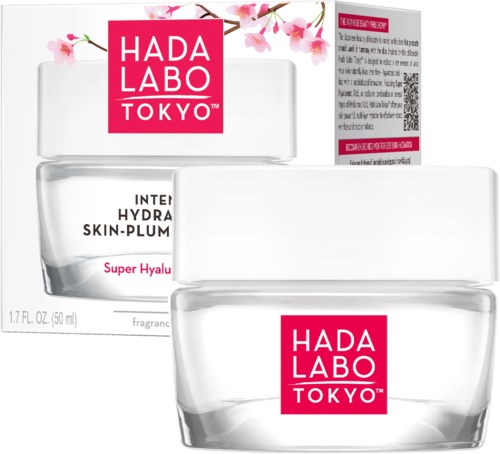 A skincare product in a glass jar with pink and white packaging, and cherry blossom illustrations.