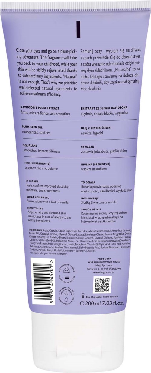 Det här är en tub med hudvårds- eller kosmetikprodukt med instruktioner och ingredienser på baksidan.