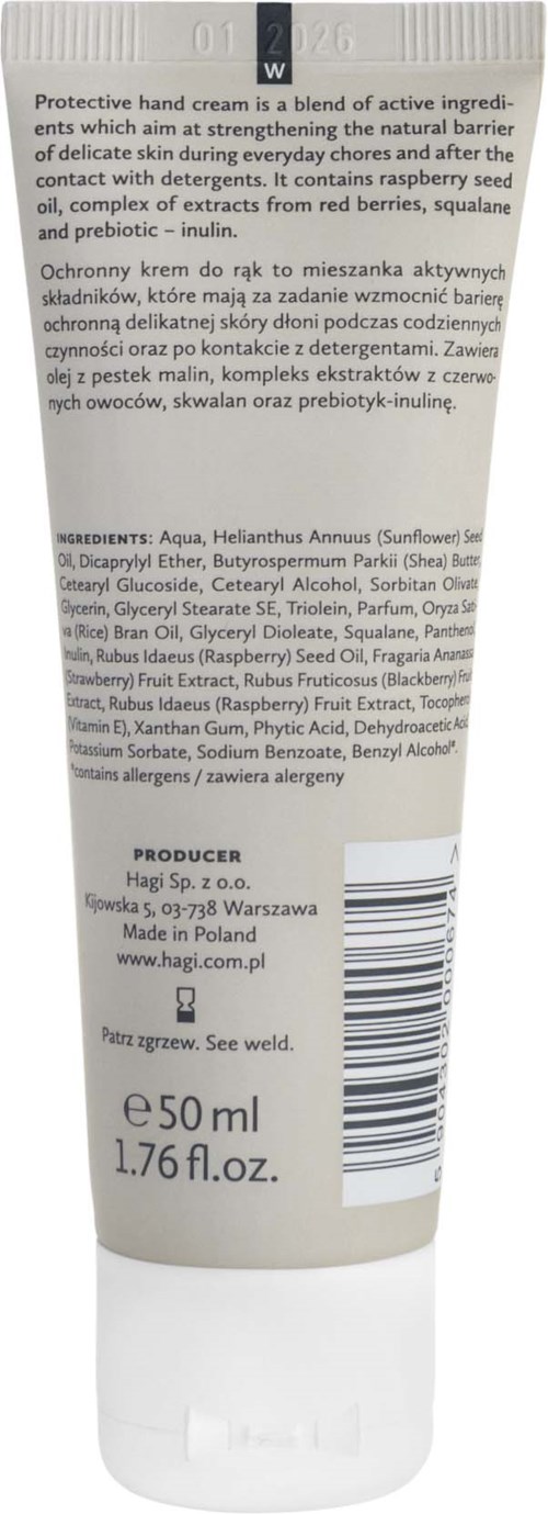 En hvit tube med tekst og strekkode, sannsynligvis et kosmetikk- eller hudpleieprodukt, inneholder 50 ml eller 1,76 fl oz.