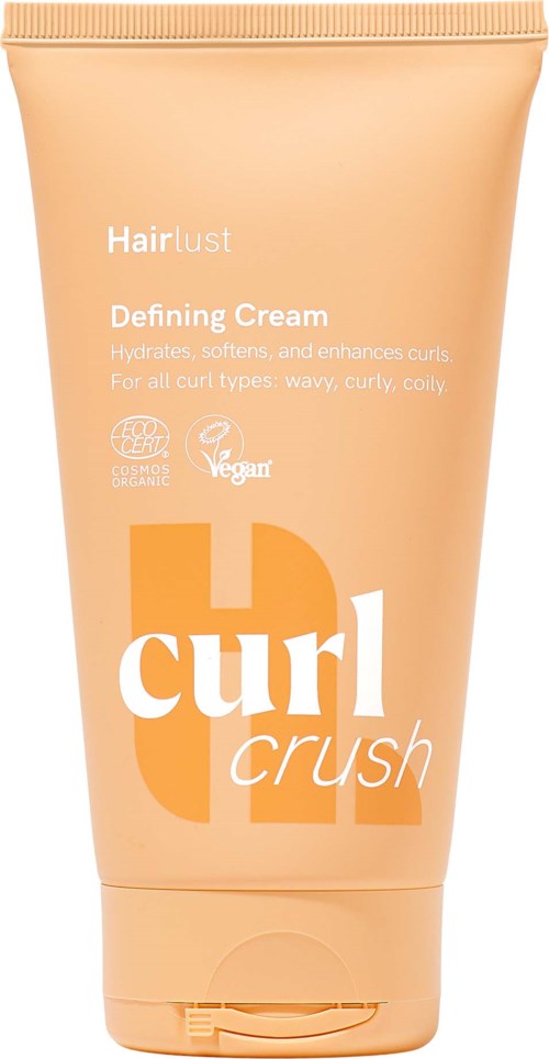 Hårstylingkrem i tube merket curl crush, som skal hydrere og definere krøller for alle hårtyper.
