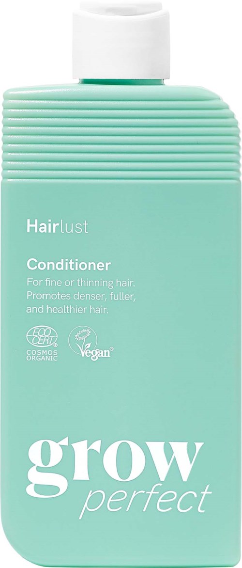 A mint green bottle of hair conditioner with a white cap, labeled for fine or thinning hair, promoting healthier hair.