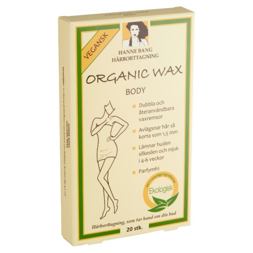 Die Verpackung zeigt eine Frau mit einer Haarbürste, Produktname und Details zu Bio-Wachs für Haarentfernung. Es hebt umweltfreundlichkeit hervor.