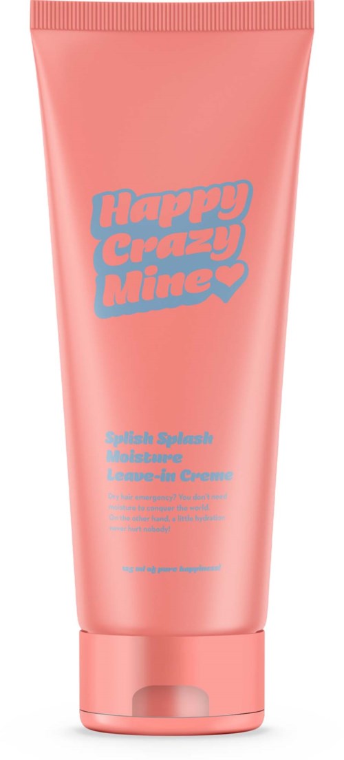 Roze tube met het label Happy Crazy Mine Smoothing. Het is een huidverzorgings- of cosmeticaproduct.