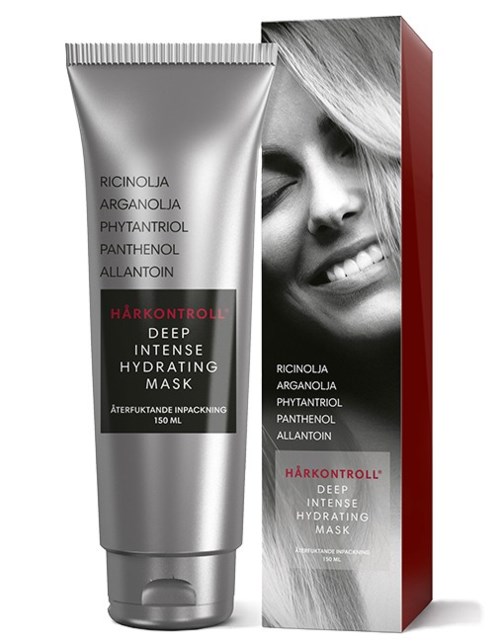 A silver tube and a box for a facial mask, with a smiling woman's face on the box.