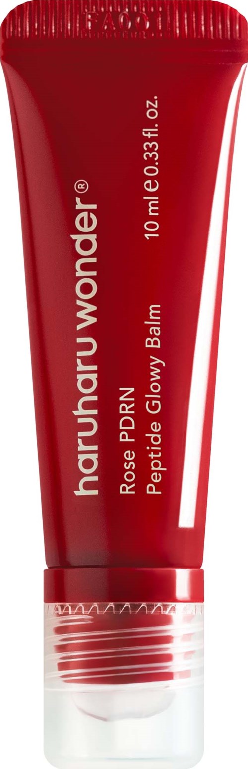 A red tube labeled Haru Haru Wonder Rose PDRN Peptide Lipid Glow Balm with 10ml capacity.