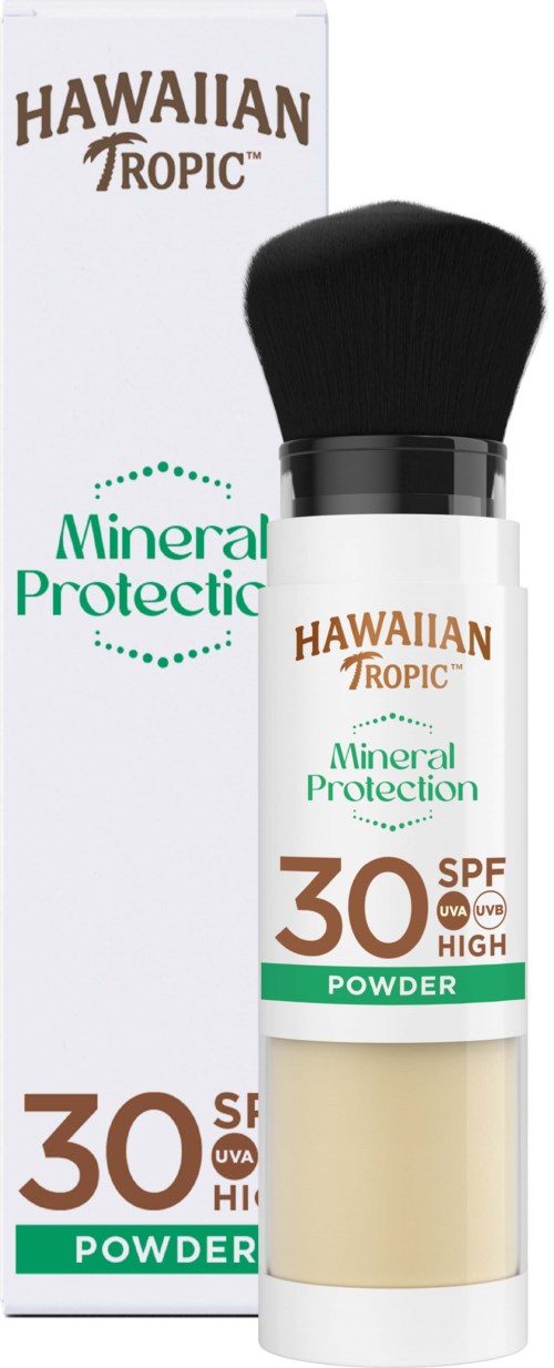 Ein Sonnenschutz-Stift mit schwarzem Applikator, gekennzeichnet Hawaiian Tropic Mineral Sunscreen SPF 30.