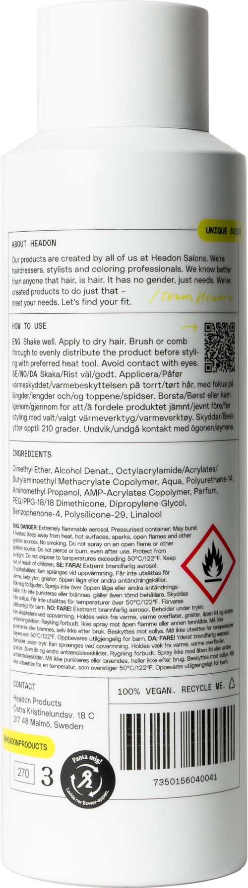 Een witte fles met waarschuwingssymbolen, tekst en ingrediënten, waarschijnlijk een cosmetisch of verzorgingsproduct.