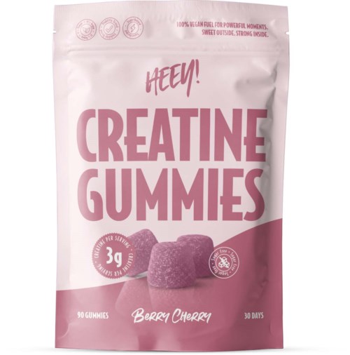 Färgglad förpackning med berry cherry- skapargummi med två gummies och text om smak och vikt.