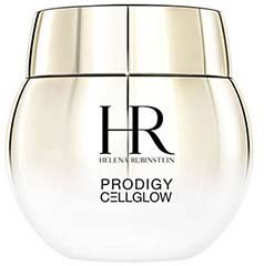 Een ronde, goudkleurige pot met deksel. Het label toont 'HR' en 'Proddy Cellglow' voor huidverzorging.
