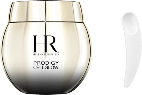 Een pot met 'Prodigy Cellglow' erop en een witte spatel ernaast.