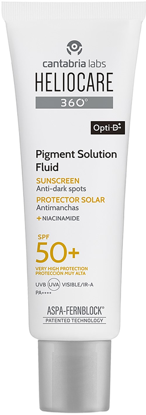 Valkoinen putki aurinkovoiteella, jossa on mustaa ja keltaista tekstiä, mainiten SPF 50+ ja auringonsuojan.