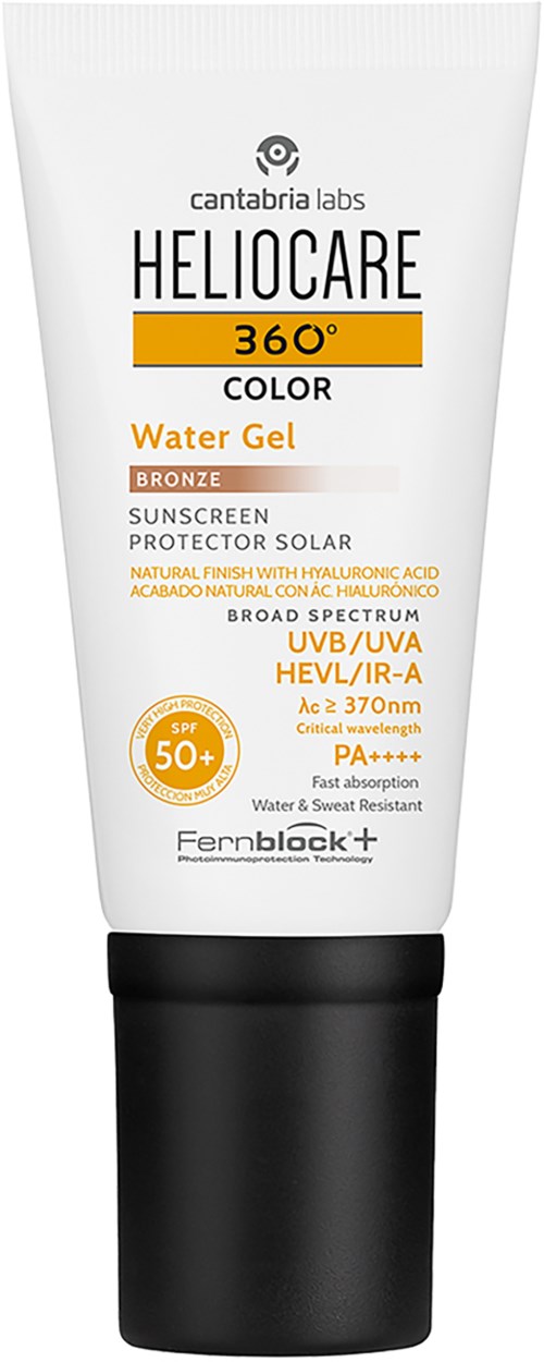 Putkilossa Cantabria Labs Heliocare 360° vesigeeli SPF 50+, tarkoitettu auringolta suojaamiseen laajalla spektrillä ja korkealla kestävyydellä.