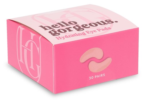 Roze doos met gel-oorpads, 30 paar, genaamd 'Hello Gorgeous!' voor hydratatie.