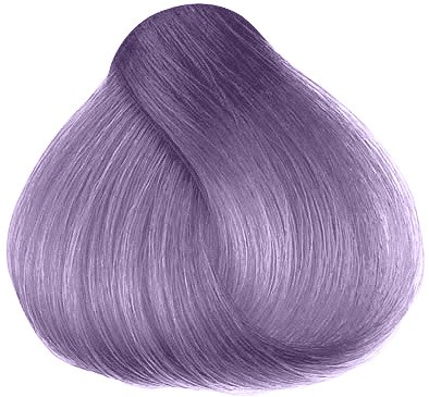 A hair dye swatch in light purple color, shaped like a teardrop with shiny, smooth hair strands.