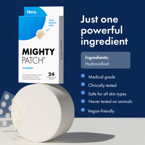 Verpackung von Mighty Patch Invisible mit Hydrocolloid, 24 Pflaster, fördert die Heilung von Pickeln, vegan, sicher, getestet und hautfreundlich.