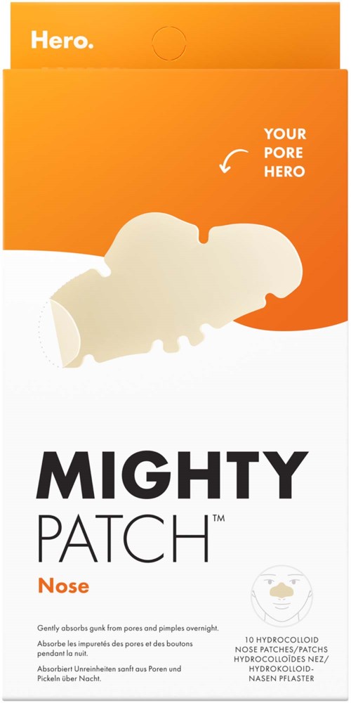 Verpackung für ein Nasenpflaster mit Produktname und Beschreibung, in Orange und Weiß.