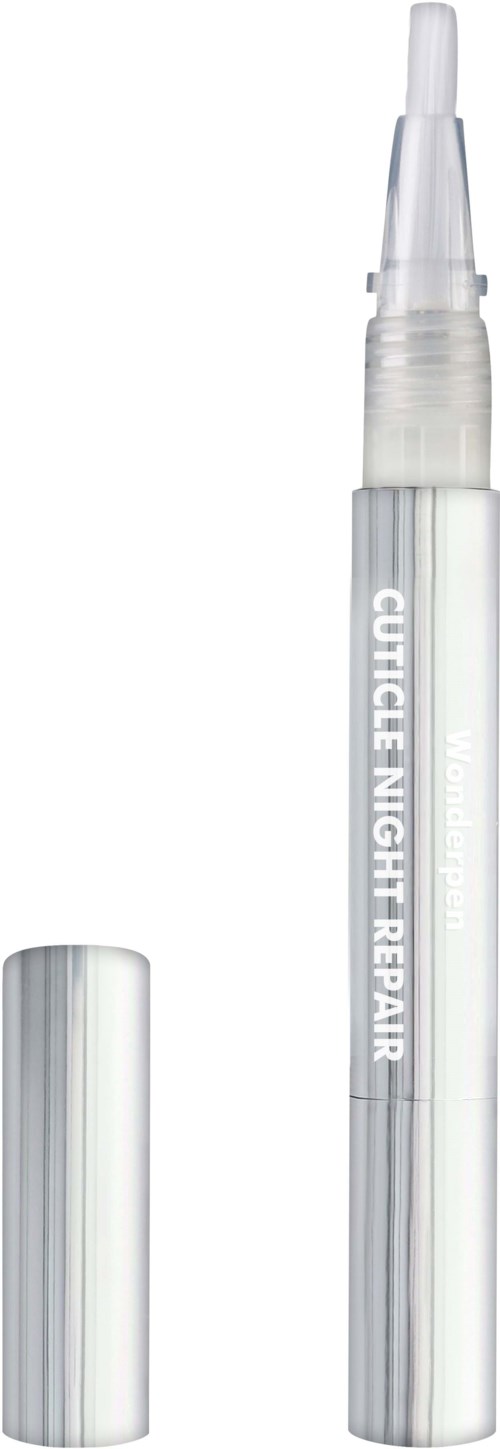 A small silver pen with a label that says "CULTURE NIGHT REPAIR" and a transparent tip. The cap is off.