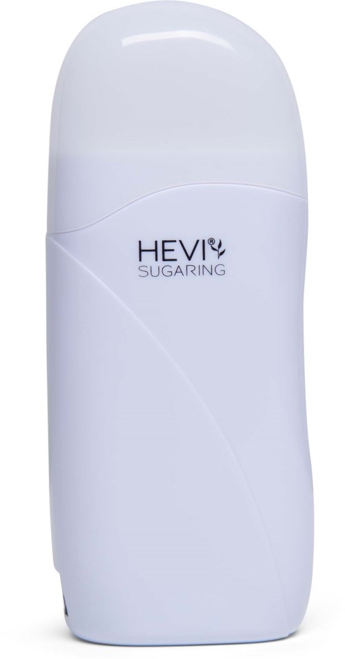 Eine weiße, ovalförmige Flasche mit 'HEVI SUGaring' darauf, wahrscheinlich ein Haut- oder Haarentfernungsprodukt.