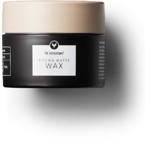 Czarny pojemnik z beżową pokrywką, oznaczony 'h simonsen BROWN MATTE WAX'.