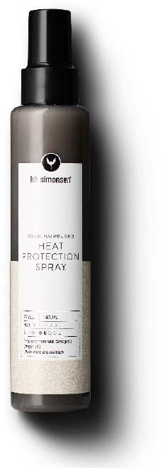 A gray spray bottle with a black pump, labeled "Heat Protection Spray" from hi sallmonsent.