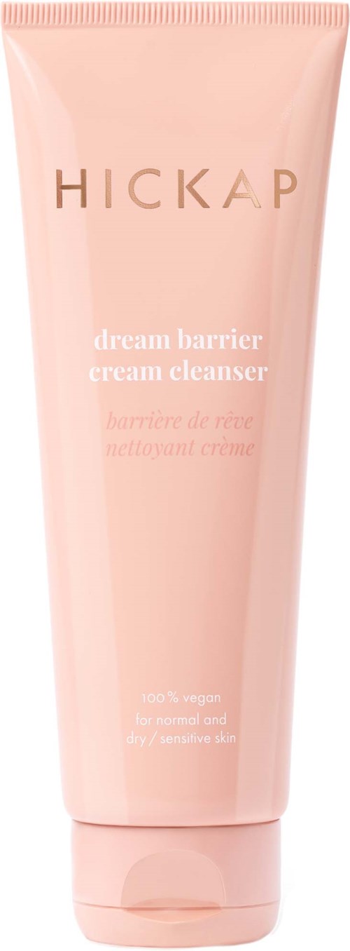 A pink tube labeled 'HICKAP' and 'dream barrier cream cleanser' with additional small text below.