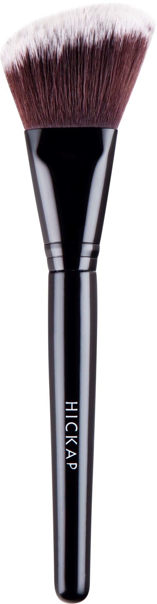 A makeup brush with a black handle and pink-tipped soft bristles. The handle has the brand name 'HICKAP' on it.