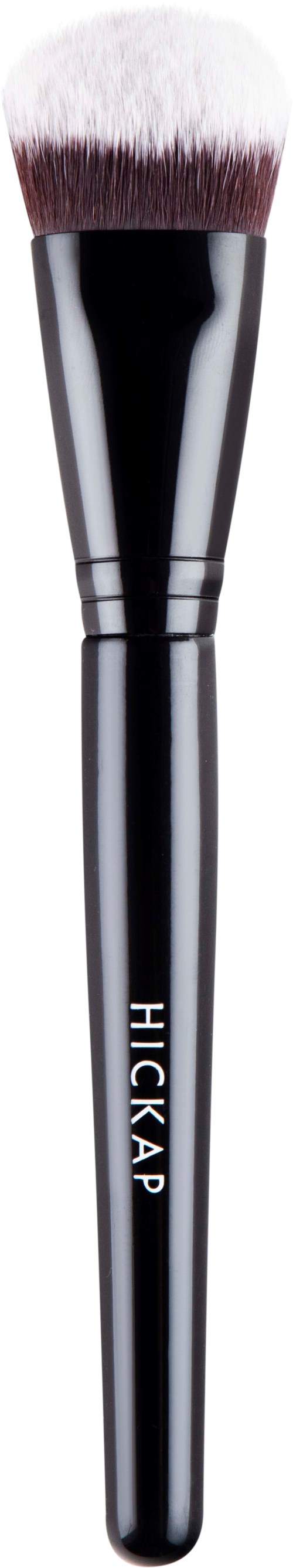 A makeup brush with black handle and white-soft bristles, labeled 'HICKAP' on the handle.