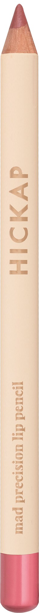 A light pink lip pencil with a brown tip and a pink bottom, labeled 'HICKAP' and 'made reflecting in product.'