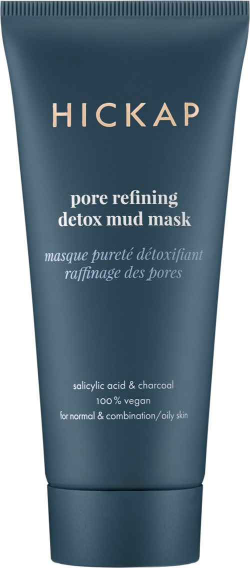 HICKAP pore refining detox mud mask, with salicylic acid and charcoal, for oily and normal skin, 100% vegan.