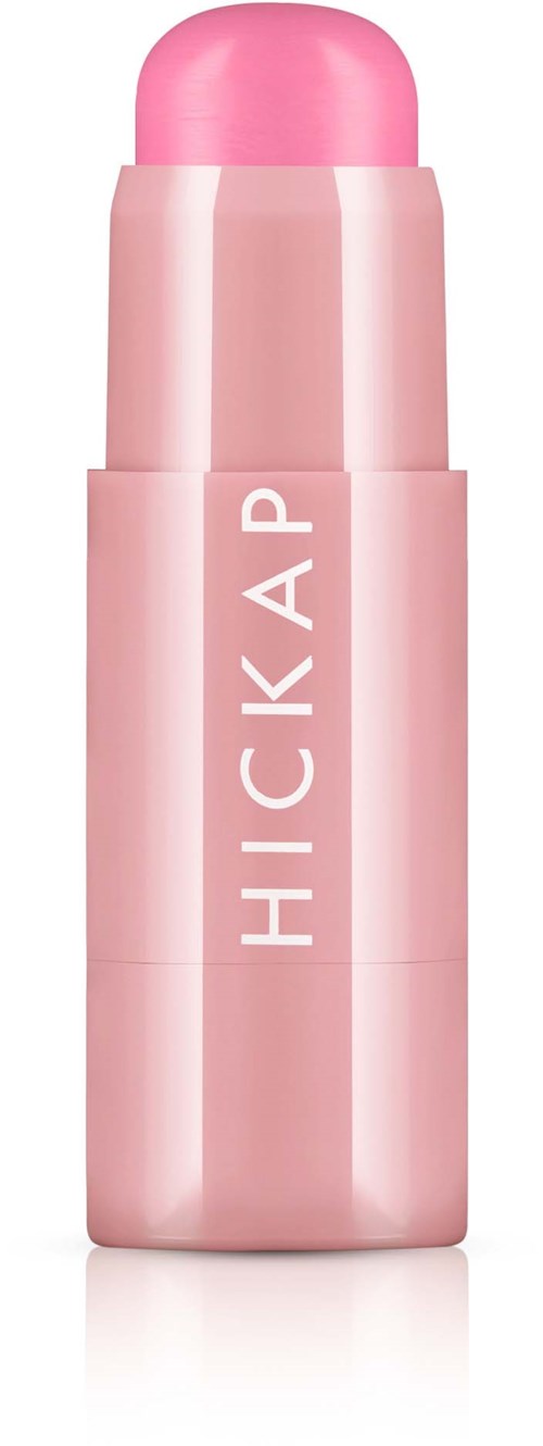 Ett rosa läppstift med rund topp och ordet 'HICKAP' på förpackningen.